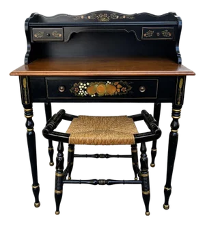 Final Sale: Ethan Allen Ebonized Maple Writing Desk and Matching Rush-Seat Chair