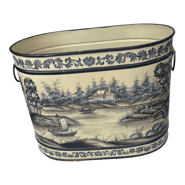 1980s Toile Cache Pot For Sale