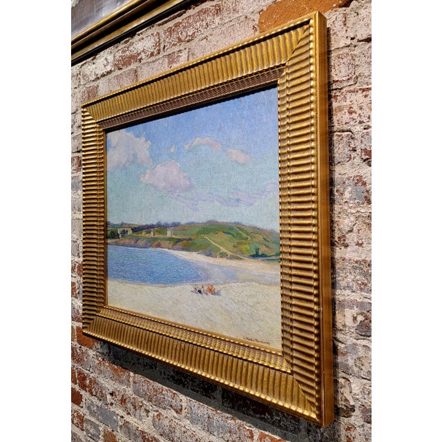 Blue Alexander Warshawsky-1930s Audierno Beach Scene North of France-Oil Painting For Sale - Image 8 of 9