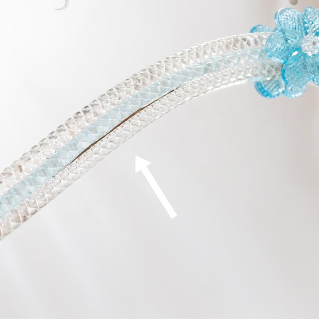 Silver 49-Inch Mid-Century Venetian/Murano Mirror With Turquoise Gold Infused Flowers For Sale - Image 8 of 18