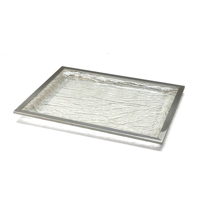 Silver Mid-Century Italian Crystal Acrylic Glass and Chrome Tray, 1970s For Sale - Image 8 of 17