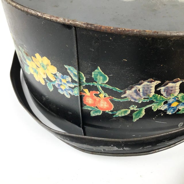 Black Antique Toile Transfer-Ware Covered Tin Basket For Sale - Image 8 of 13