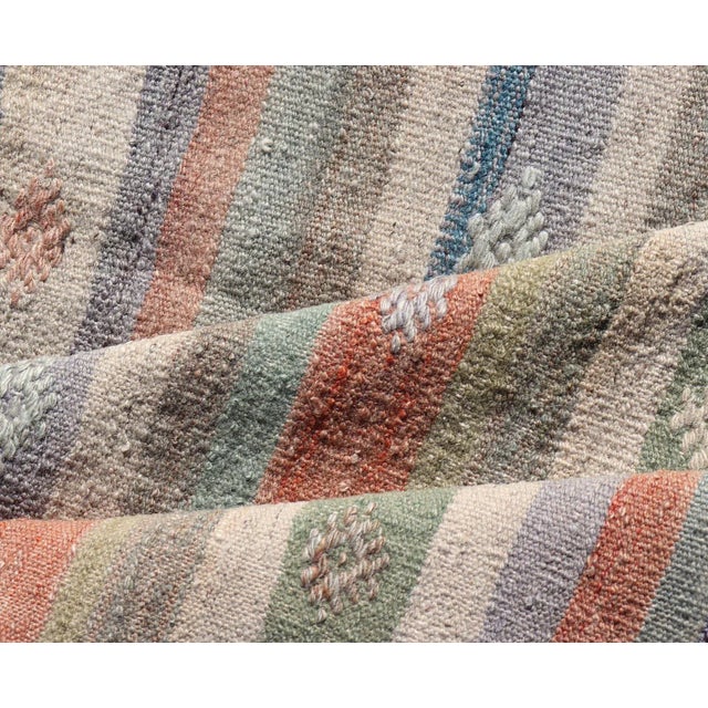 Mid 20th Century Colorful Vintage Turkish Flat-Weave Kilim Rug With Geometric Striped Design For Sale - Image 9 of 10