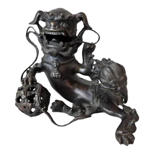 Antique Japanese Edo Period Buddhistic Lion Foo Dog Incense Burner