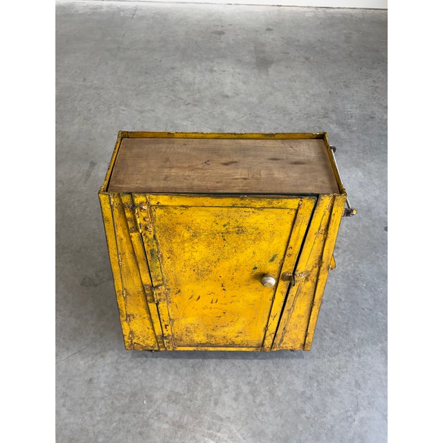 Yellow Vintage Industrial Yellow Metal Rolling Cabinet Cart For Sale - Image 8 of 12