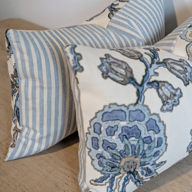 2020s Cowtan & Tout Aubury Aqua Lumbar Pillows With Striped Backs For Sale - Image 5 of 7