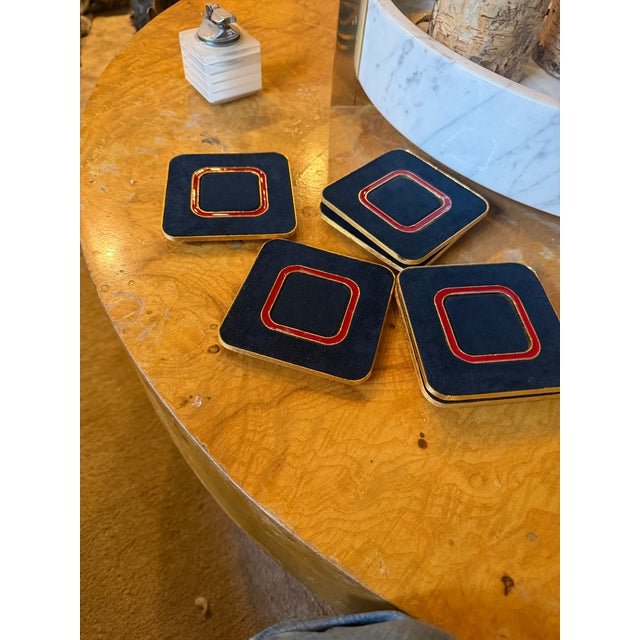 Gucci 1970s Gold Suede and Enamel Coaster Set of Six For Sale - Image 4 of 6