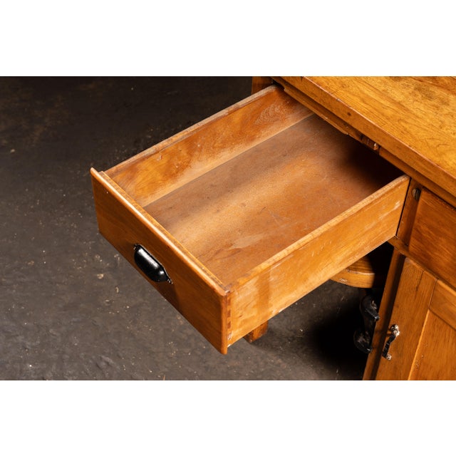 Early 20th Century Walnut Industrial Workbench With Swing-Out Stools For Sale - Image 16 of 18