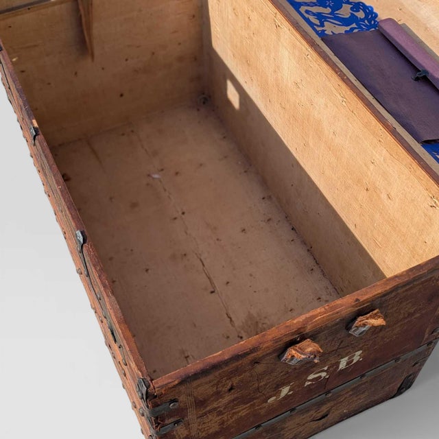 Late 19th Century Antique Dome-Top Wooden Trunk With Original Iron Hardware and Patina, Late 19th Century For Sale - Image 5 of 15