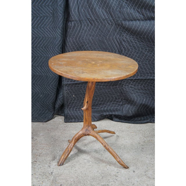 Late 20th Century Rustic Adirondack Sculptural Oak Branch Side Accent Table Round Cabin Lodge For Sale - Image 6 of 11