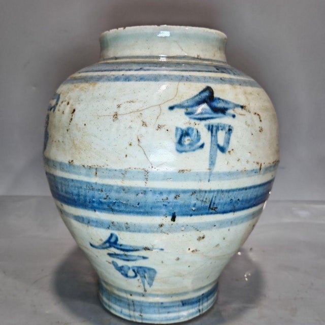Antique Chinese Blue & White Calligraphy Ceramic Storage Jar, Chinoiserie Decor Vessel For Sale - Image 4 of 9
