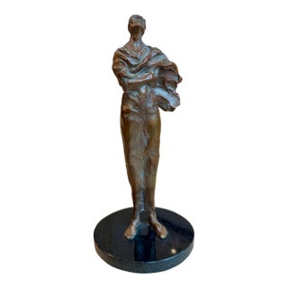 Signed Limited-Edition Modernist Cast Bronze Draped Female Sculpture, 7/21 For Sale