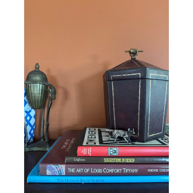 Late 19th Century Maitland-Smith Hexagonal Leather Box With Brass Fist Finial For Sale In Portland, OR - Image 6 of 12