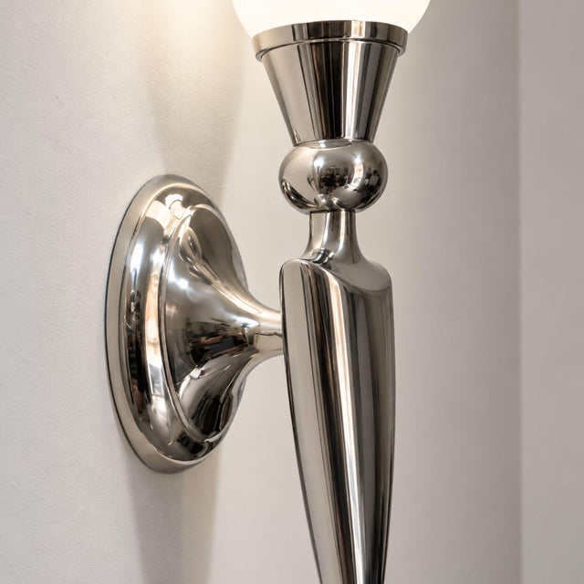 Mid 20th Century Art Deco Sconces Metal and Glass Wall Lights - Pair For Sale - Image 6 of 9