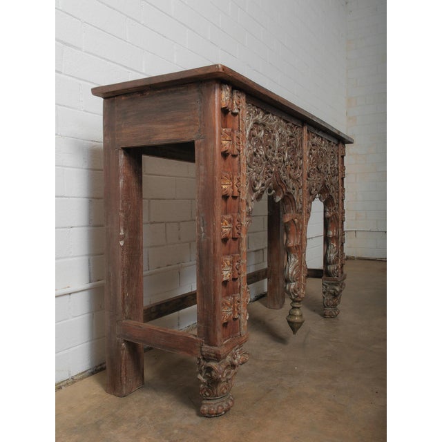 Wood Vintage Carved Wooden Console With Architectural Arches For Sale - Image 7 of 7