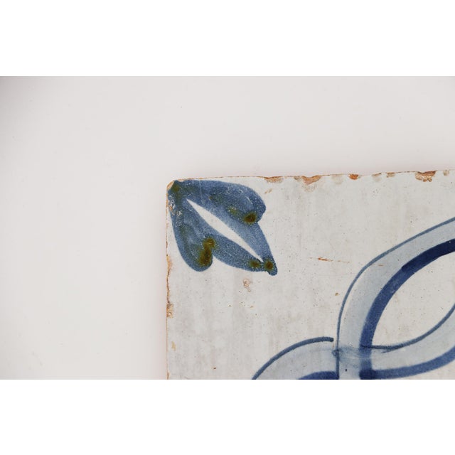 18th Century 18th Century Antique Portuguese Blue, White, Green and Brown Baroque Tile For Sale - Image 5 of 9