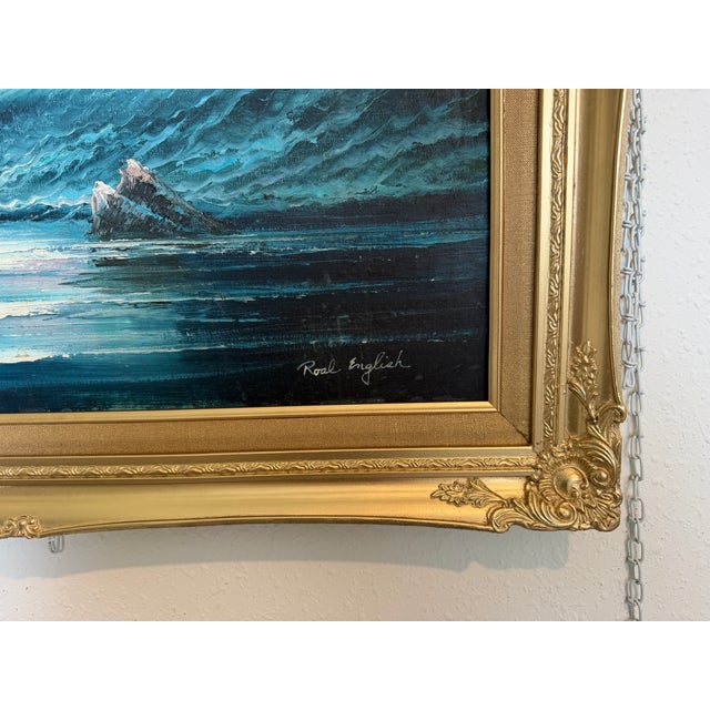 Blue Roal English Seascape Oil Painting Vintage Ocean Waves Coastal Marine Art For Sale - Image 8 of 13