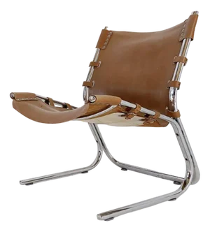 Vintage Tubular Sling Chair in Leather and Chrome, 1960s, 1969