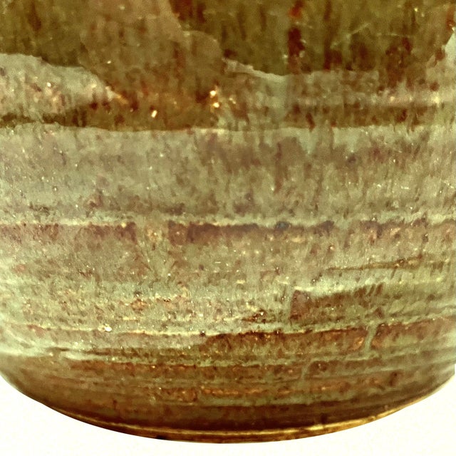 Ceramic 1980's Studio Pottery Olive Green Stoneware Vessel - Nipple Top Opening - Ken Edwards Montana Potter For Sale - Image 7 of 10