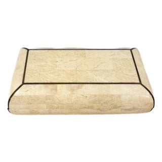 Vintage Tessellated Stone Box Brass Inlay Maitland Smith Style 1970s MCM Decor For Sale