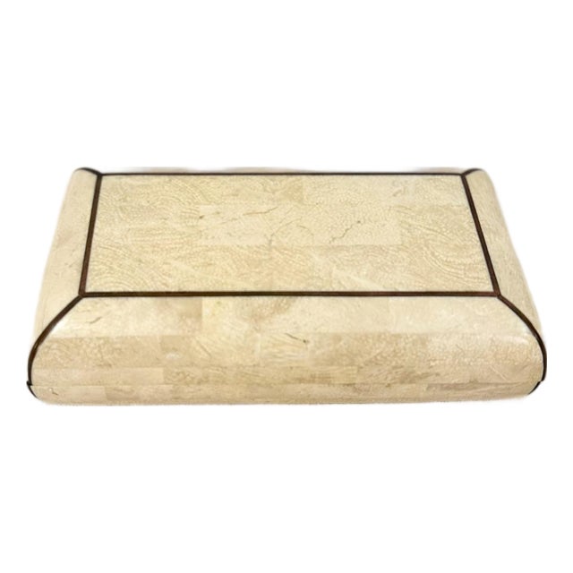Vintage Tessellated Stone Box Brass Inlay Maitland Smith Style 1970s MCM Decor For Sale