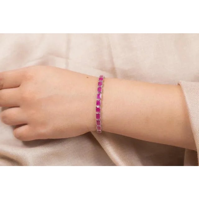 Art Deco 18k White Gold 15.5 CTW Ruby Octagon Tennis Bracelet, Modern Design For Sale - Image 3 of 11