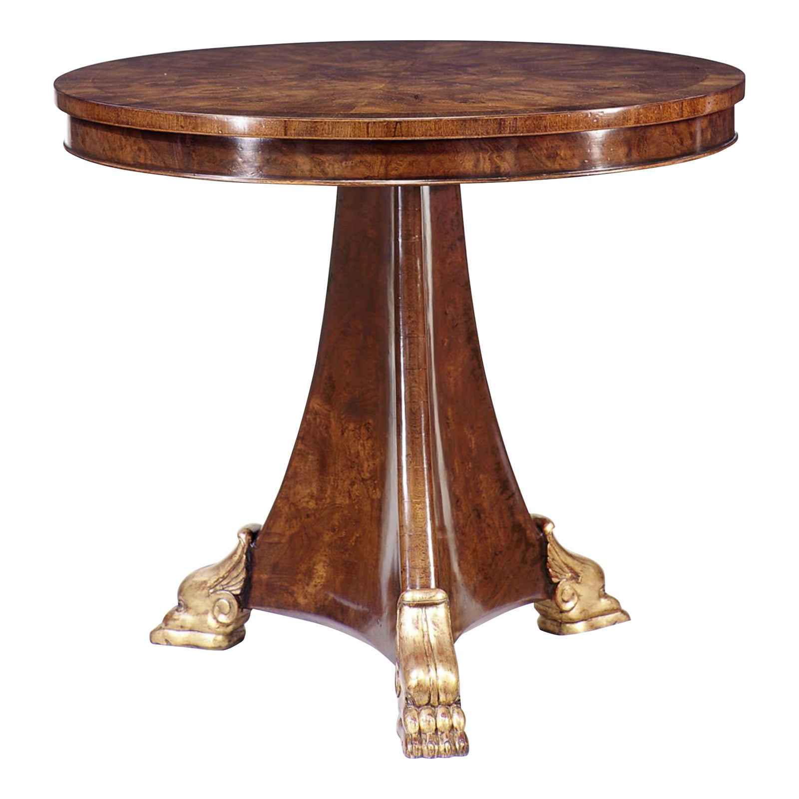 English Regency Style Burton-Ching Burl Walnut & Giltwood Center Table ...