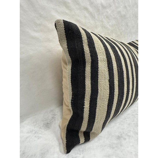 Turkish Hemp Pillow Cushion Natural Beige Black Pillow Cushion Cover 16" x 24" For Sale - Image 4 of 4