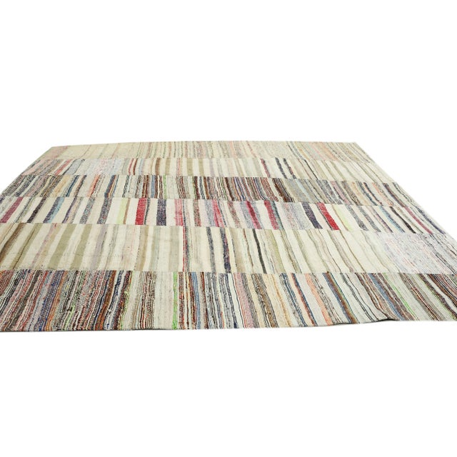 Mid 20th Century Vintage Striped Large Turkish Rag Rug For Sale - Image 4 of 7