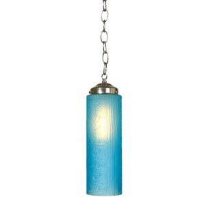 Textured Blue Glass Pendant Light For Sale