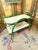 Dark Green Mid-Century Aldo Tura Style Rattan and Faux Malachite Bar Cart - Newly Painted For Sale - Image 8 of 11