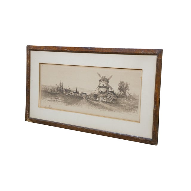Victorian Antique Alfred Hopkins Windmill Thatched Cottage Landscape Etching 30" For Sale - Image 3 of 13