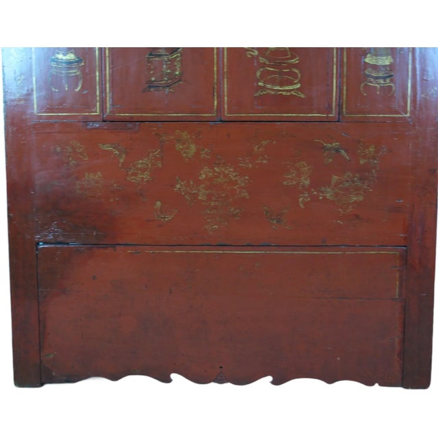 Red Red Antique Chinese Wedding Cabinet – 77 Inches Tall For Sale - Image 8 of 13