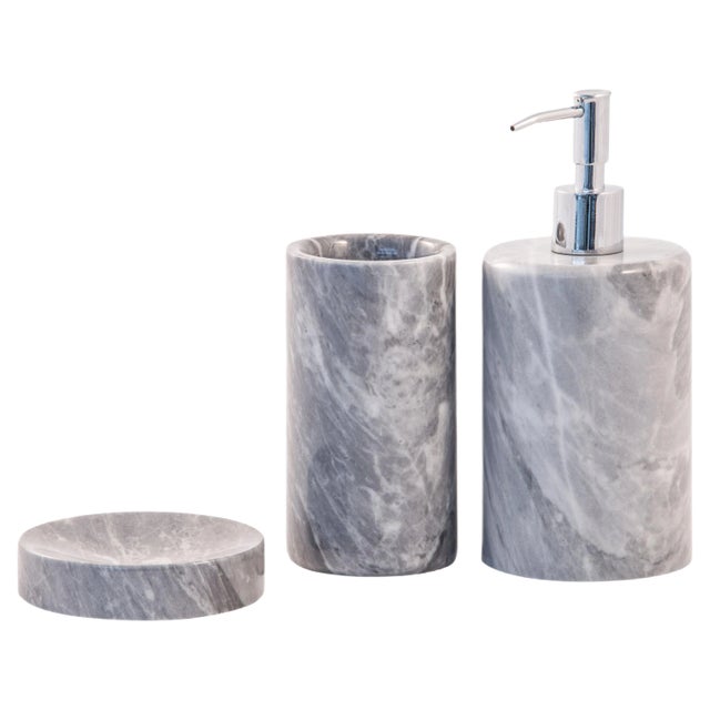 Rounded Set for Bathroom in Grey Bardiglio Marble, Set of 3 For Sale