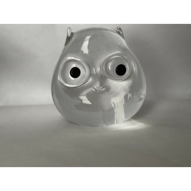 Glass 1990s Italian Clear Art Glass Owl Sculpture Paperweight With Black Glass Eyes For Sale - Image 7 of 7