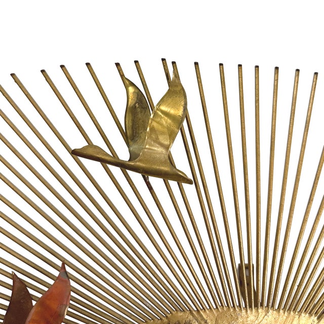 Vintage 1960s Birds in Flight Wall Sculpture Starburst Brass Copper Mid-Century Modern Metal Art For Sale - Image 15 of 15