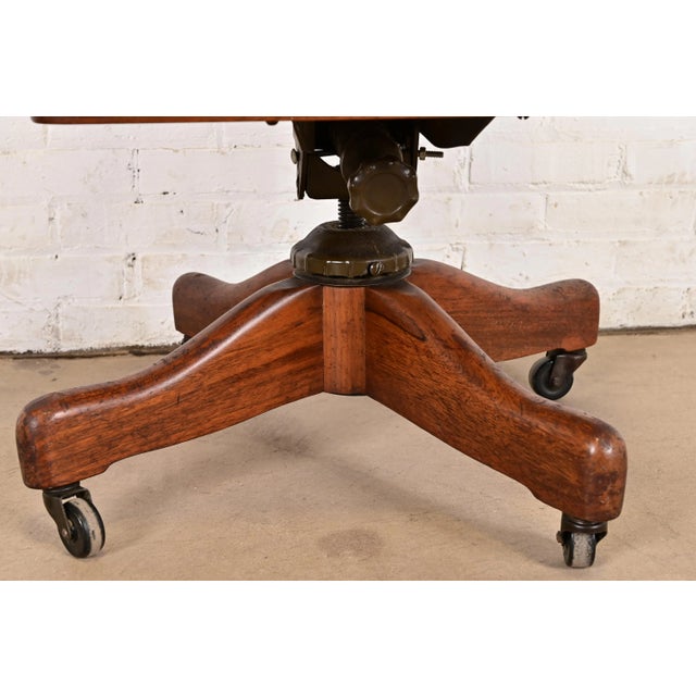 Brown Arts & Crafts Solid Walnut Executive Swivel Desk Chair by Johnson Chair Co. For Sale - Image 8 of 12