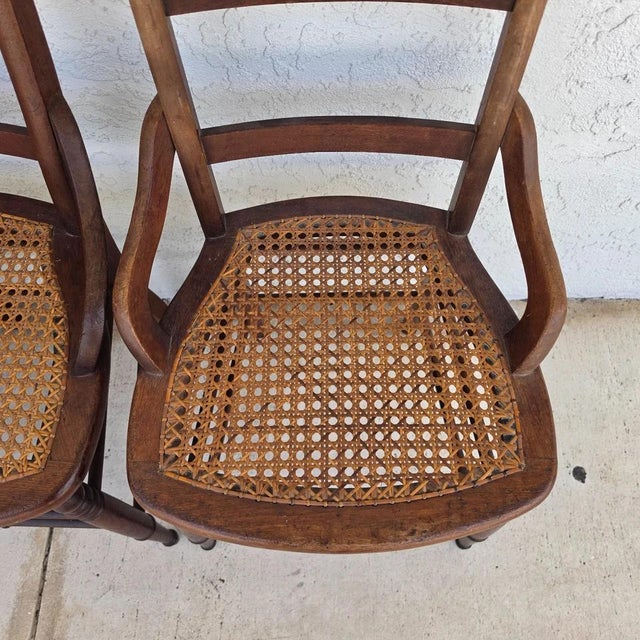Wood Antique Walnut Victorian Spindle Back Cane Seat Dining Chairs Set of 6 For Sale - Image 7 of 18