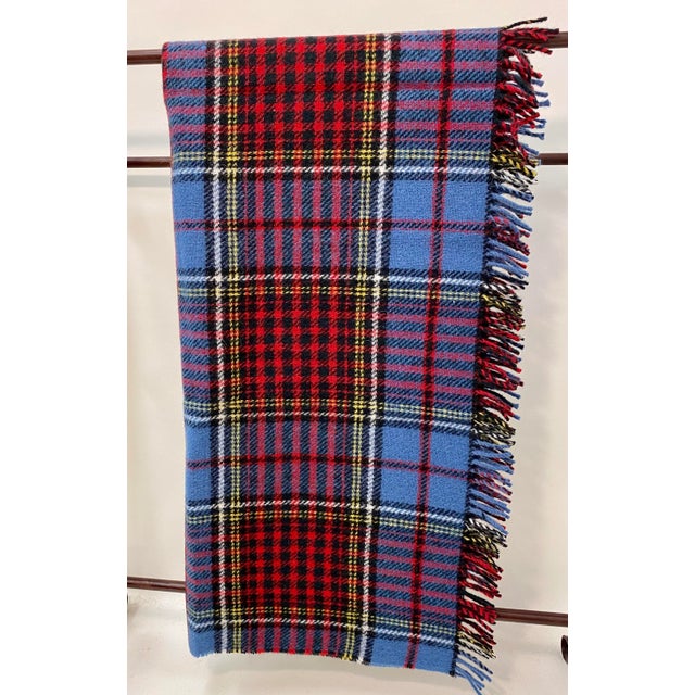 Merino Lambswool Knee Rug / Blanket in a Colorful Blue Plaid Pattern- Made in England For Sale - Image 11 of 11