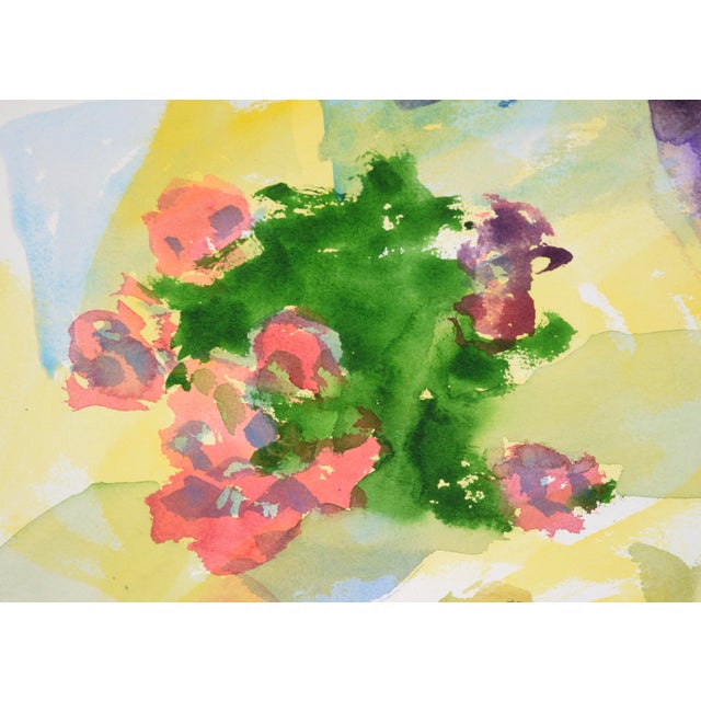American Abstract Still Life With Roses and Coffee Set in Watercolor on Paper by Les Anderson For Sale - Image 3 of 5