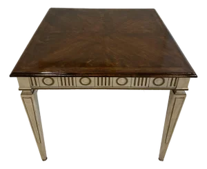 1960s Hollywood Regency Style Game Table by Heritage Furniture-Neoclassical Parquetry Side Table-Gilt Accented Square Dinner Table