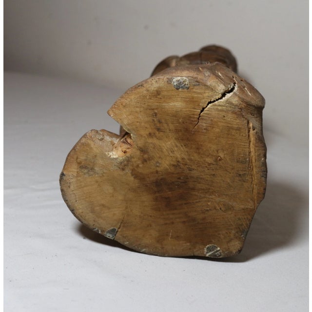 Antique 1800's Folk Art Hand Carved Wood Figural Man Sculpture Statue Figure For Sale - Image 11 of 12