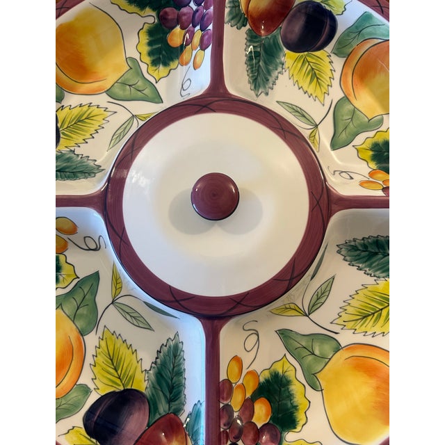 Serving platter for your fruit vegetables chip and dip many uses. Clay Art Fruit design hand painted Ambrosia Stonelite