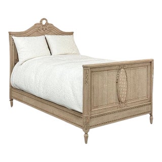 Antique Country French Louis XVI Stripped Oak Full-Size Bed For Sale