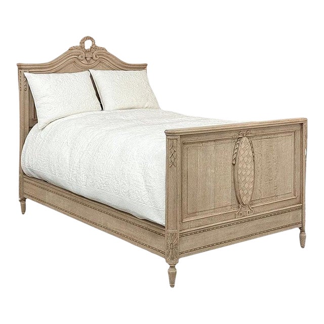 Antique Country French Louis XVI Stripped Oak Full-Size Bed For Sale