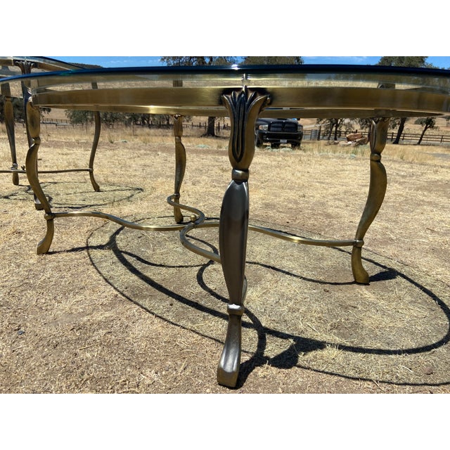 Vintage Hollywood Regency Style Oval Glass-Top Coffee Table and Side Table Set For Sale - Image 16 of 18