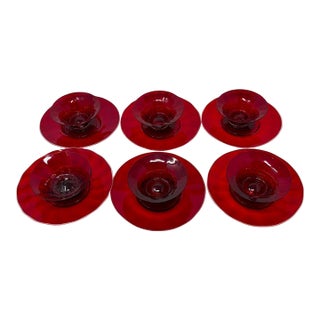 Murano Glass Ruby Red Saucers and Desserts For Sale