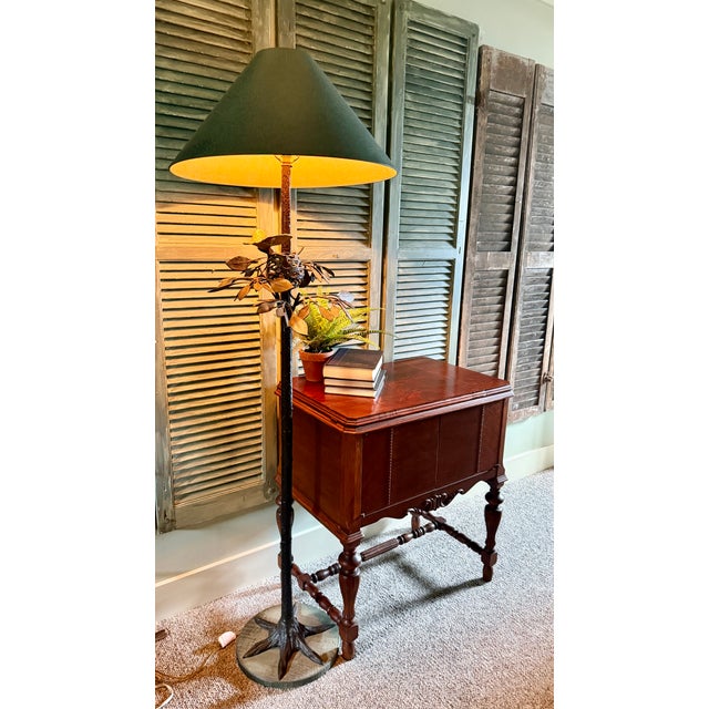 Frederick Cooper Bird Nest Floor Lamp W/ Green Faux Leather Shade For Sale - Image 15 of 16