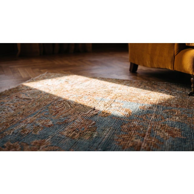 Charming Decorative Sky Blue Ground Color With Intricate Medallion Design Antique Persian Malayer Rug For Sale - Image 13 of 15