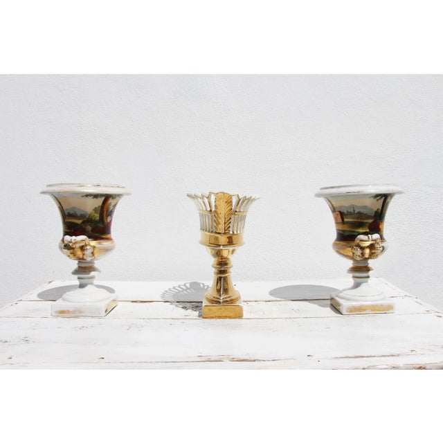 19th Century A Pair of Paris Porcelain Campana-Form Urns, and a Paris Porcelain Reticulated Basket Compote, 19th Century For Sale - Image 5 of 12